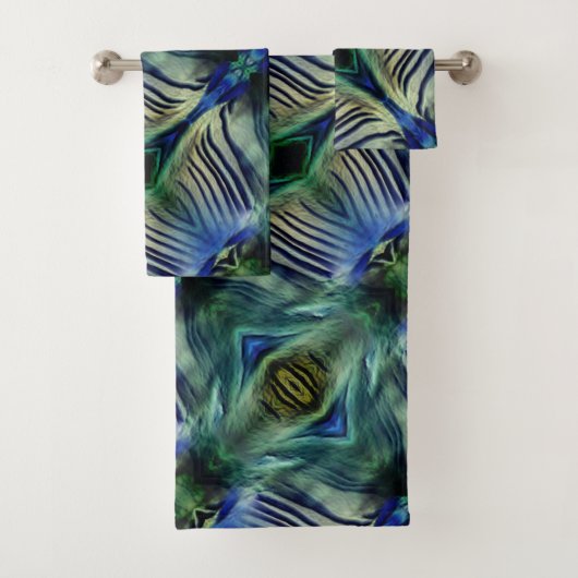 Kurze Querstreifen in grün und blau Badhandtuch Set (Insitu)