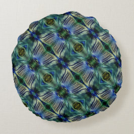 Kurze Querstreifen in grün und blau Rundes Kissen