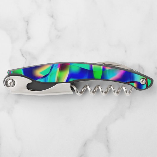 Kurze und sehr farbenfrohe Formen, Blau dominiert. Kellnermesser (Vorderseite)