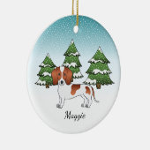 Kurzer Hufhund, Dackel gepickt, Winterwald Keramik Ornament (Rechts)