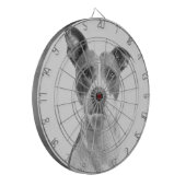 Kurzer Hufhund in Graustufen (schwarz und weiß) Dartscheibe (Vorderseite Links)