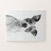 Kurzer Hufhund in Graustufen (schwarz und weiß) Puzzle (Horizontal)