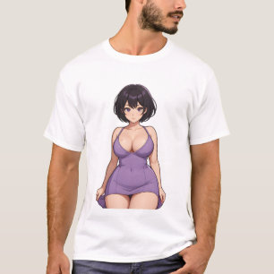 Kurzes Haar lila Kleid Hot Animes Girl T-Shirt