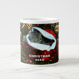 Kurzfristige graue Katze Rote Weihnachtsmannmütze  Jumbo-Tasse