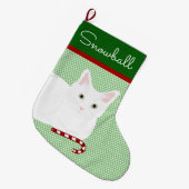 Kurzfristige White Cat Weihnachtsfeiertage Strumpf Großer Weihnachtsstrumpf (Vorderansicht (hängend))