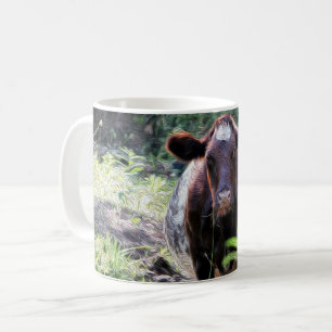 Kurzhornrind-Milchkuh, die in der Strom-Tasse Kaffeetasse