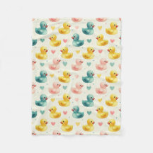Kuschel-Flanell-Decke mit Wasserfarben-Enten-Muste
