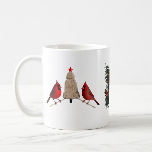 Kuschel-Kardinal-Vögel Strickhut Weihnachtsbaum Kaffeetasse (Links)