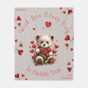 Kuschel-Teddybär-Herzen-Rosen-Valentinstag Fleecedecke