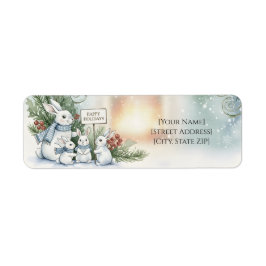 Kuschelige Hasenfamilie-Wasserfarben-Winter-Adress
