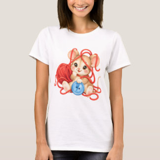 Kuschelige Maus mit Garnknäuel T-Shirt