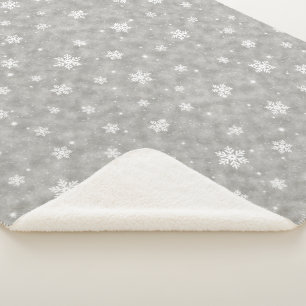Kuschelige Silber Glitter Sterne Schneeflocken Sherpadecke