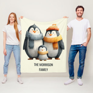 Kuschelige Winter-Pinguin-Familie Fleecedecke
