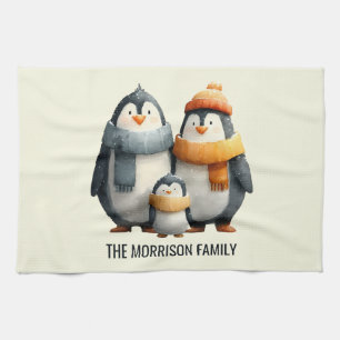Kuschelige Winter-Pinguin-Familie Geschirrtuch