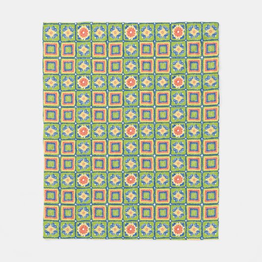 Kuscheliges modernes Retro-grünes Großmutterquadra Fleecedecke (Vorderseite)