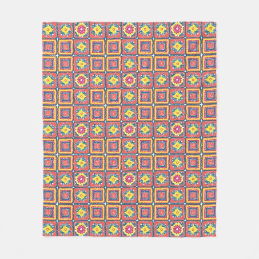 Kuscheliges modernes Retro-Korallen-Großmutterquad Fleecedecke (Vorderseite)