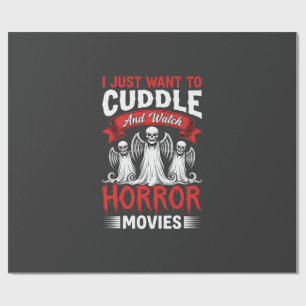 Kuscheln und Horrorfilme anschauen Skelett Hallowe Geschenkpapier