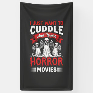 Kuscheln und Horrorfilme schauen Skelett Halloween Banner