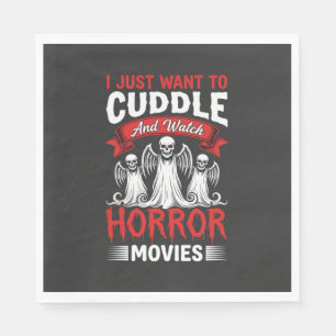 Kuscheln und Horrorfilme schauen Skelett Halloween Serviette