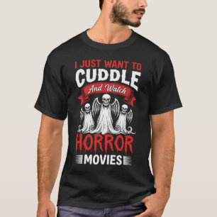 Kuscheln und Horrorfilme schauen Skelett Halloween T-Shirt
