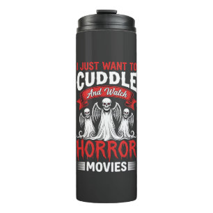 Kuscheln und Horrorfilme schauen Skelett Halloween Thermosbecher