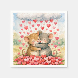 Kuschelnde Mäuse unter einer Wolke aus Herzen Serviette