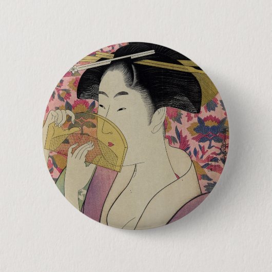 Kushi Comb von Kitagawa Utamaro Button (Vorderseite)