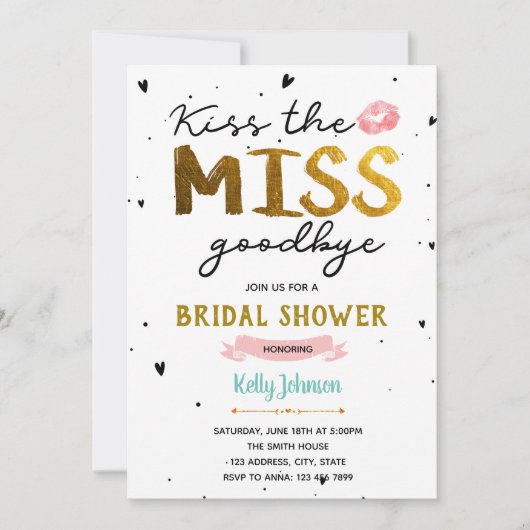 Küss auf der Brautparty-Karte zum Abschied Einladung (Vorderseite)