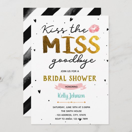 Küss auf der Brautparty-Karte zum Abschied Einladung (Vorne/Hinten)