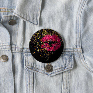 Kuss-Beweis-Lippen - heißes Rosa-Glitzer Button