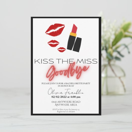 Küss das Brautparty zum Abschied Einladung (Stehend Vorderseite)