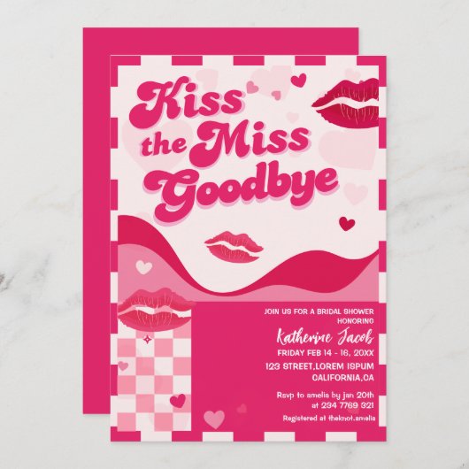 Küss das Miss Goodbye Valentines Brautparty Einladung (Vorne/Hinten)
