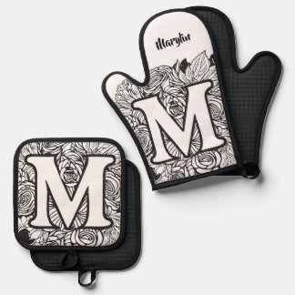Küss den Koch Essen Chef Küche BBQ Bäcker Monogram Ofenhandschuh & Topflappen-Set