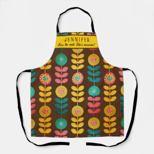 Küss den Koch Retro-Blumenmuster personalisiert Schürze