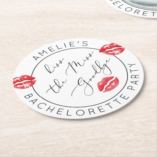 Küss den Miss-Goodbye-Junggeselinnen-Abschied Runder Pappuntersetzer (Angewinkelt)