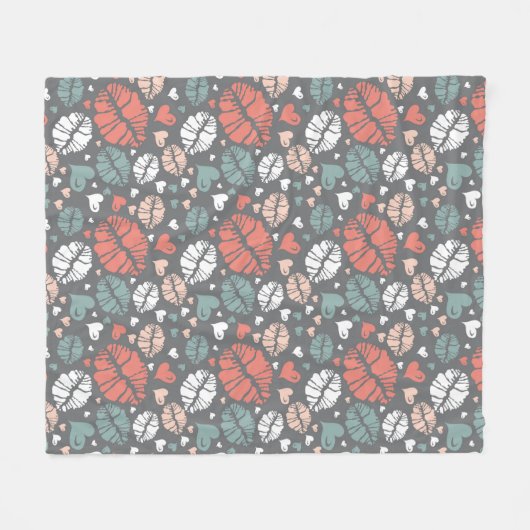 Kuss-Druck und Herz-Muster Fleecedecke (Vorderseite (Horizontal))