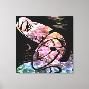 Kuss durch Mondlicht und Abstrakte Kunst im Ozean Leinwanddruck