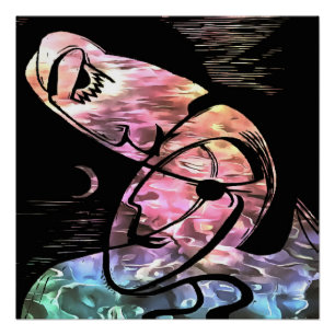 Kuss durch Mondlicht und Abstrakte Kunst im Ozean Poster