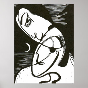 Kuss durch Mondlicht und Ozean Poster