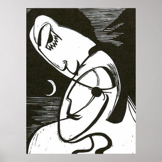 Kuss durch Mondlicht und Ozean Poster (Vorne)