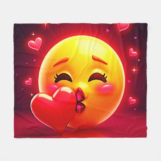 Kuss-Emoji: Liebe und Herzen Kunst Fleecedecke (Vorderseite (Horizontal))