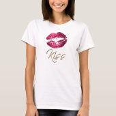 Kuss - heißes Rosa-Glitzer-Lippen T-Shirt (Vorderseite)
