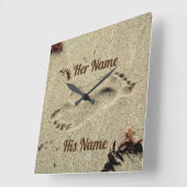 Kuss in den Sand mit der Mauer für Paare Quadratische Wanduhr (Winkel)