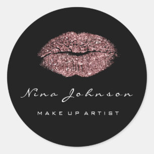 Kuss-Lippenmake-upschönheits-Schwarz-weiße Runder Aufkleber