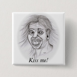 Küss mich! - Bleistiftzeichnung Button