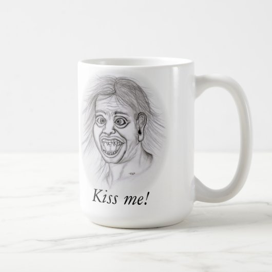 Küss mich! - Bleistiftzeichnung Kaffeetasse (Rechts)