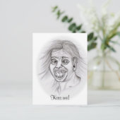Küss mich! Funny zeichne Schwarz-Weiß-Design Postkarte (Stehend Vorderseite)
