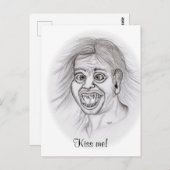 Küss mich! Funny zeichne Schwarz-Weiß-Design Postkarte (Vorne/Hinten)