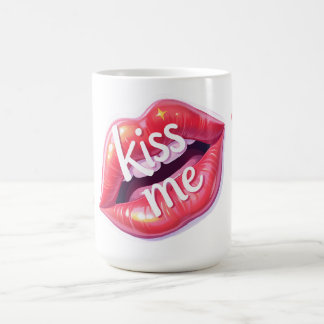 Küss mich Glänzende rote Lippen Kunstillustration Kaffeetasse