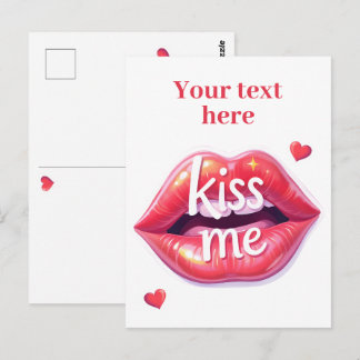 Küss mich Glänzende rote Lippen Kunstillustration Postkarte